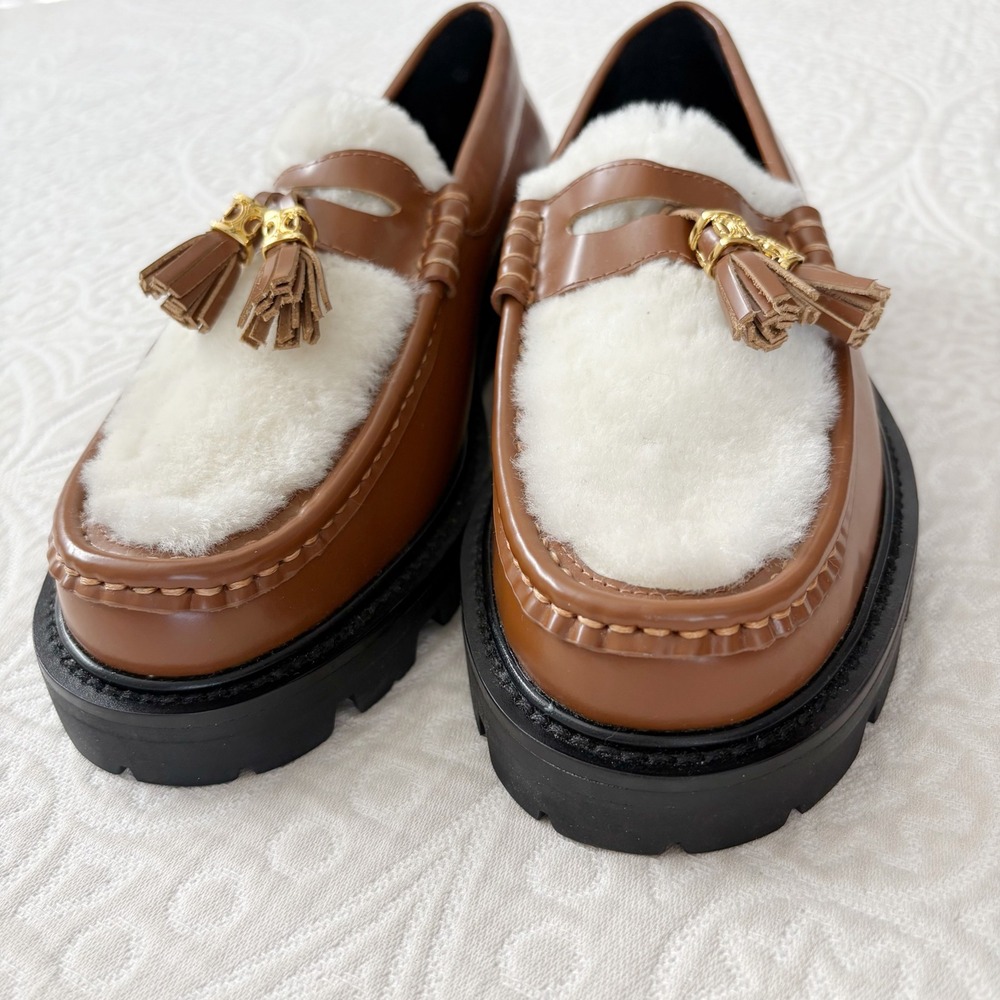 Celine Margaret‎ Triomphe Shearling Tassel Loafers Sz 39 - Picture 2 of 8